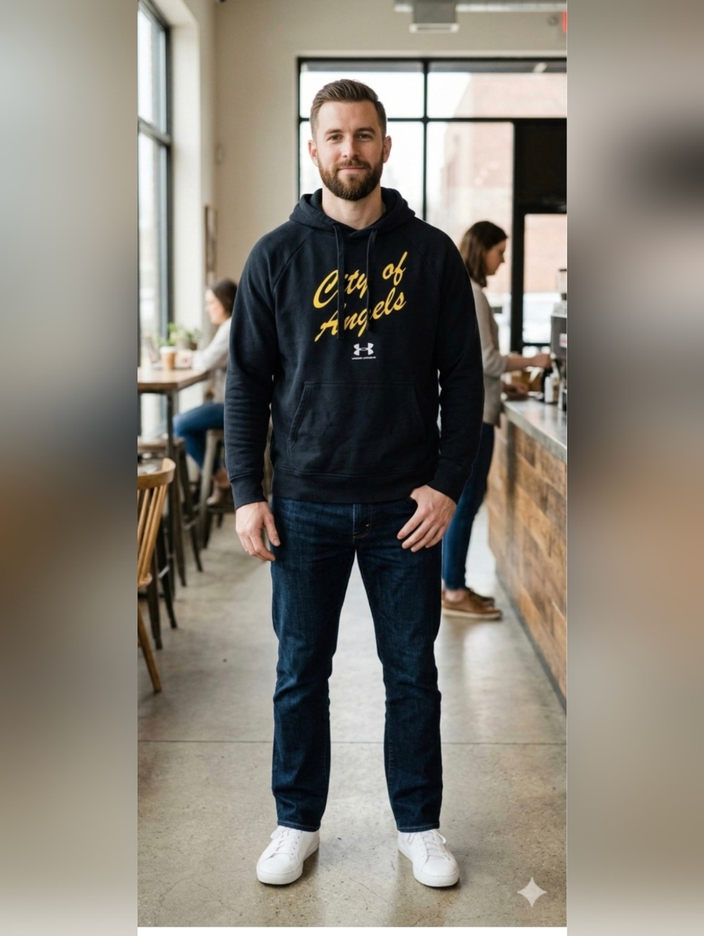 Under Armour Men’s Navy Pullover Hoodie with Yellow Script